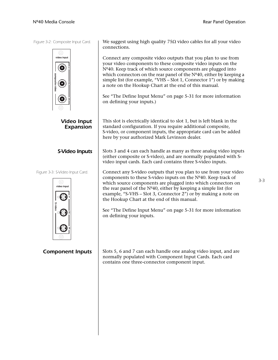 Video input expansion, S-video inputs, Component inputs | Mark Levinson N40 User Manual | Page 47 / 156