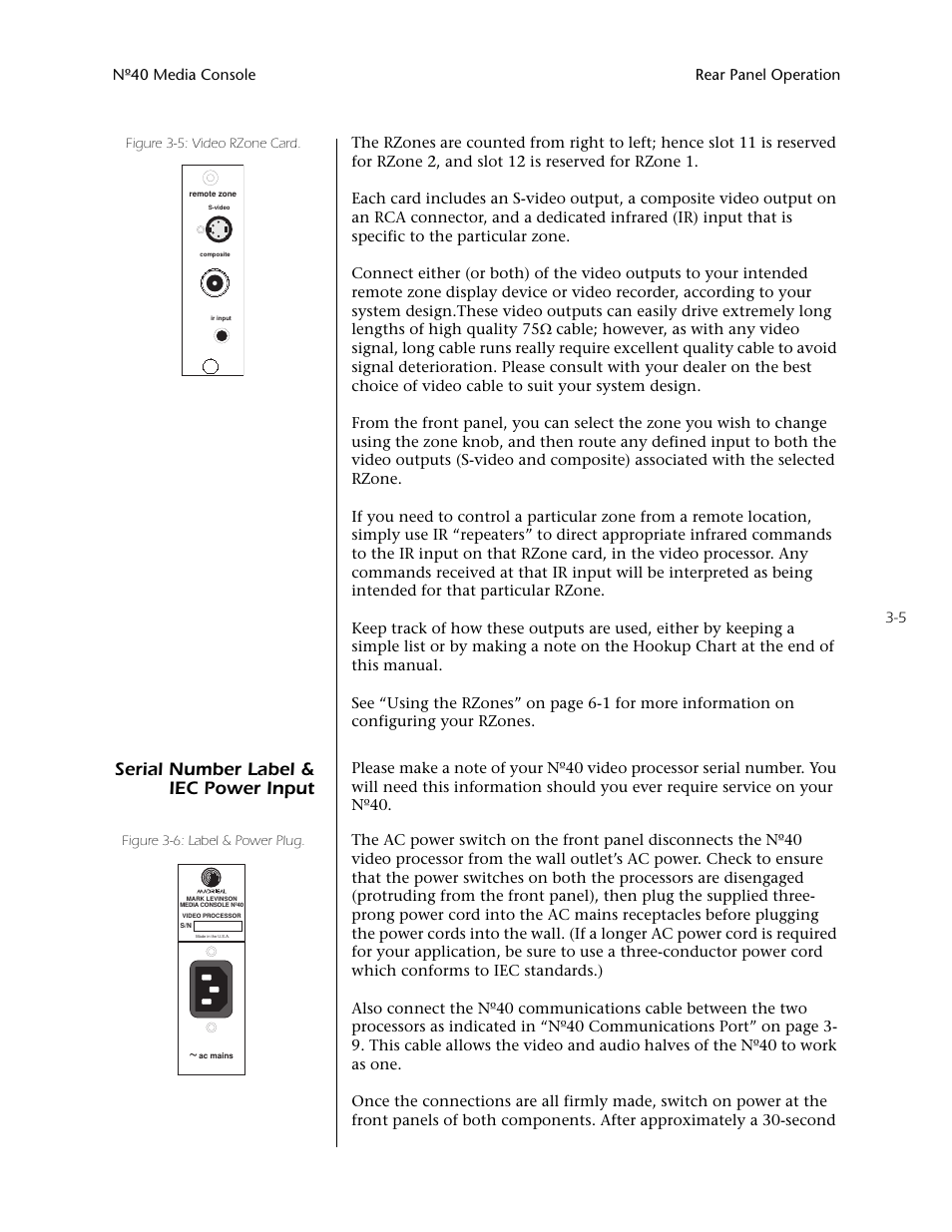 Serial number label & iec power input -5, Serial number label & iec power input | Mark Levinson N40 User Manual | Page 49 / 156