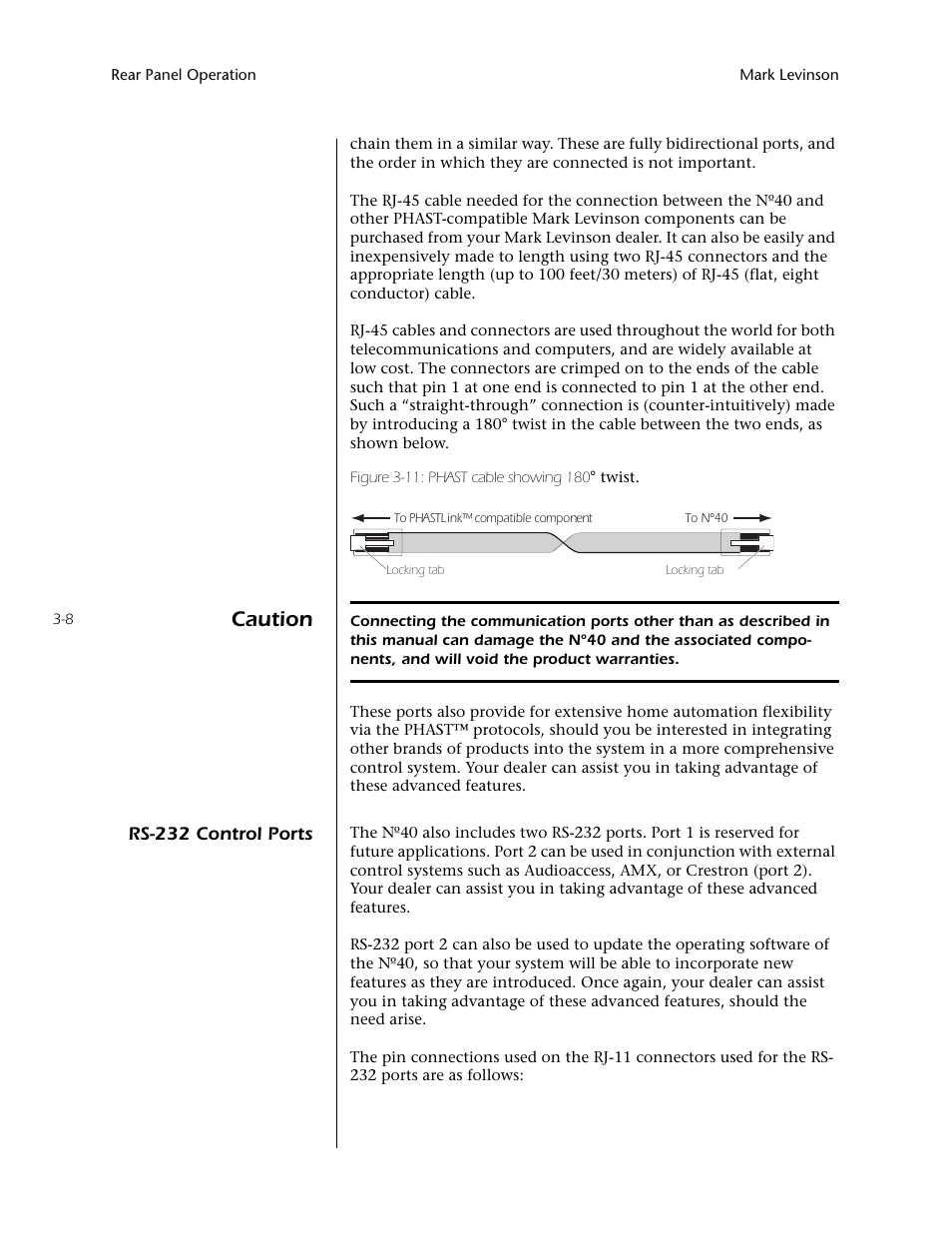 Rs-232 control ports -8, Caution | Mark Levinson N40 User Manual | Page 52 / 156