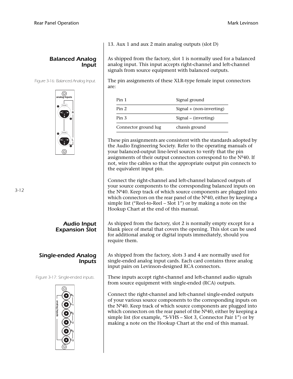 Balanced analog input, Audio input expansion slot, Single-ended analog inputs | Mark Levinson N40 User Manual | Page 56 / 156