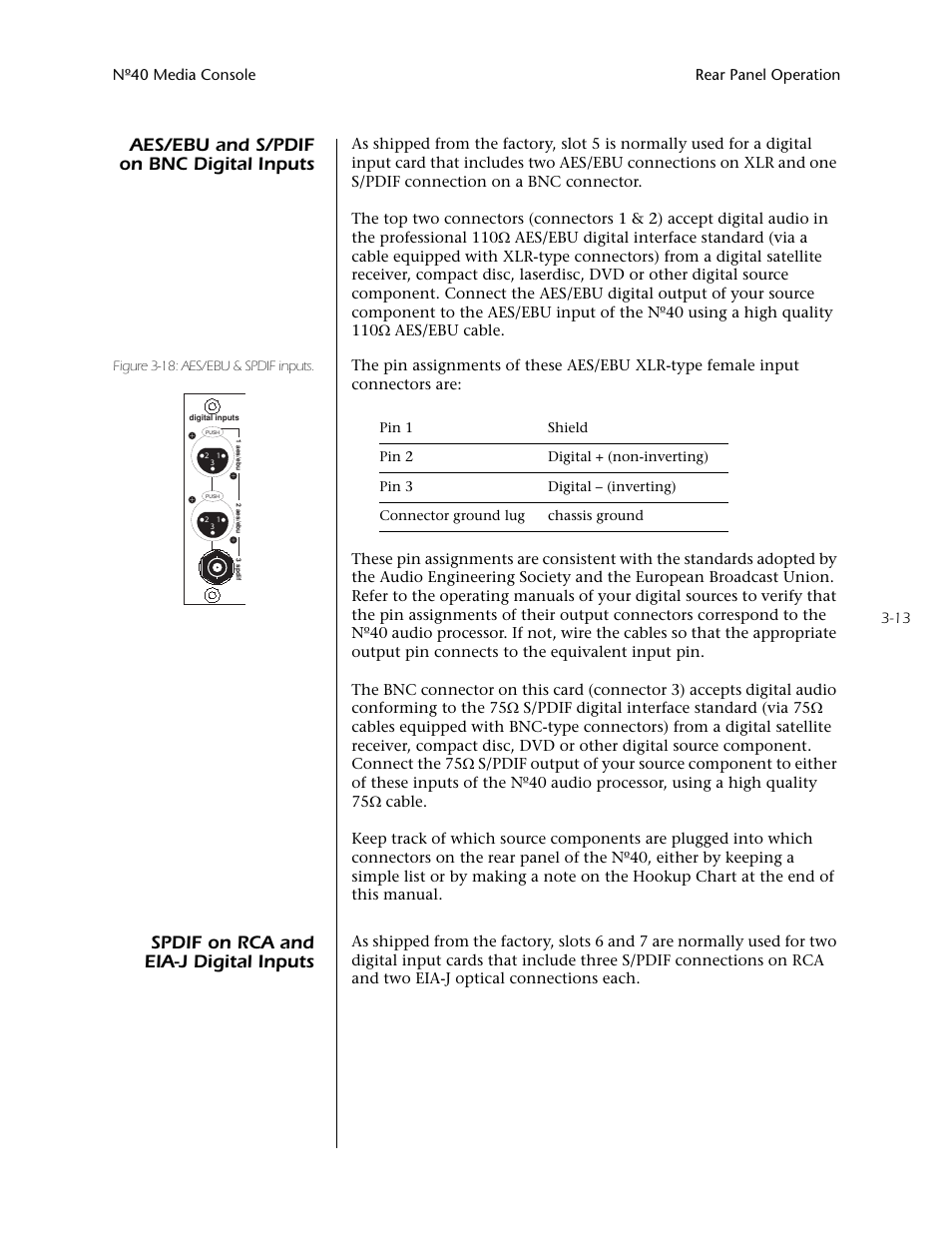 Aes/ebu and s/pdif on bnc digital inputs, Spdif on rca and eia-j digital inputs | Mark Levinson N40 User Manual | Page 57 / 156