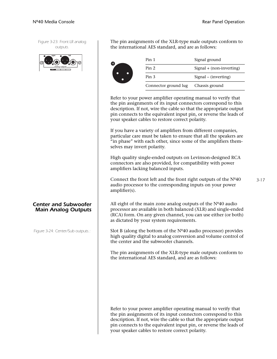 Center and subwoofer main analog outputs -17, Center and subwoofer main analog outputs | Mark Levinson N40 User Manual | Page 61 / 156