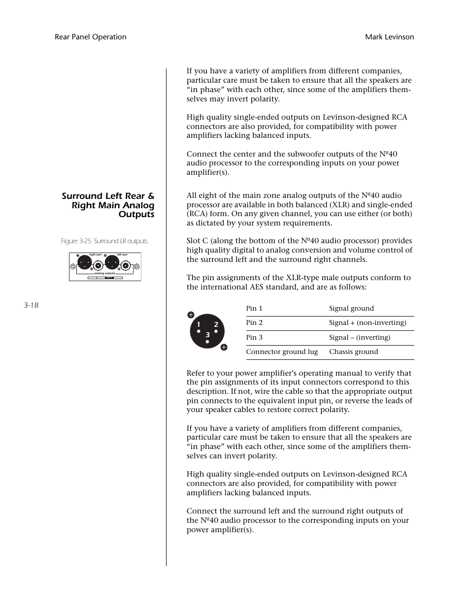 Surround left rear & right main analog outputs -18, Surround left rear & right main analog outputs | Mark Levinson N40 User Manual | Page 62 / 156