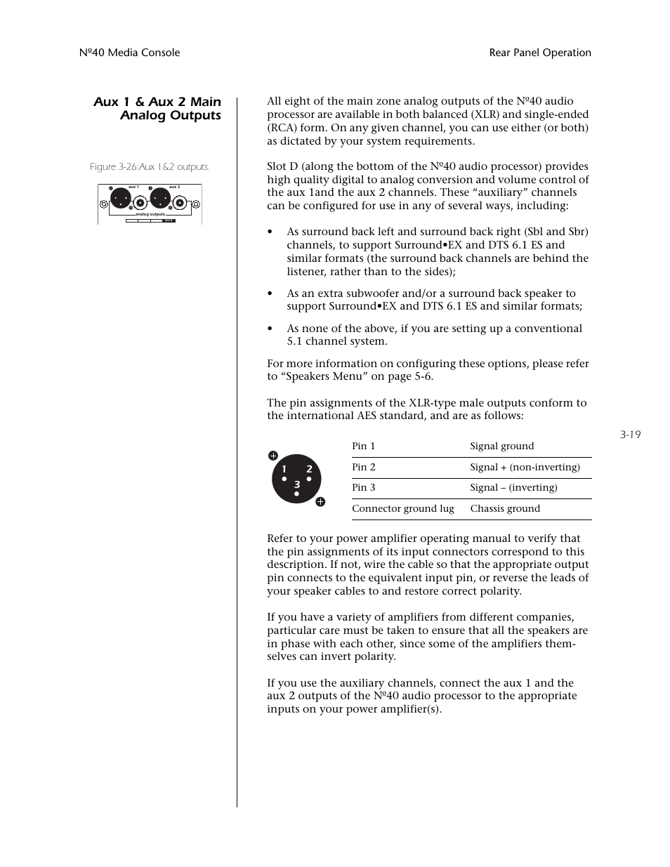Aux 1 & aux 2 main analog outputs -19, Aux 1 & aux 2 main analog outputs | Mark Levinson N40 User Manual | Page 63 / 156