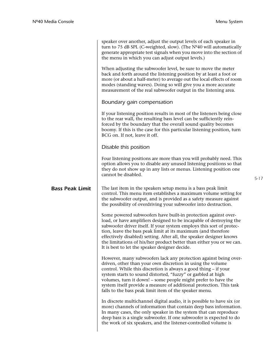 Bass peak limit -17 | Mark Levinson N40 User Manual | Page 83 / 156