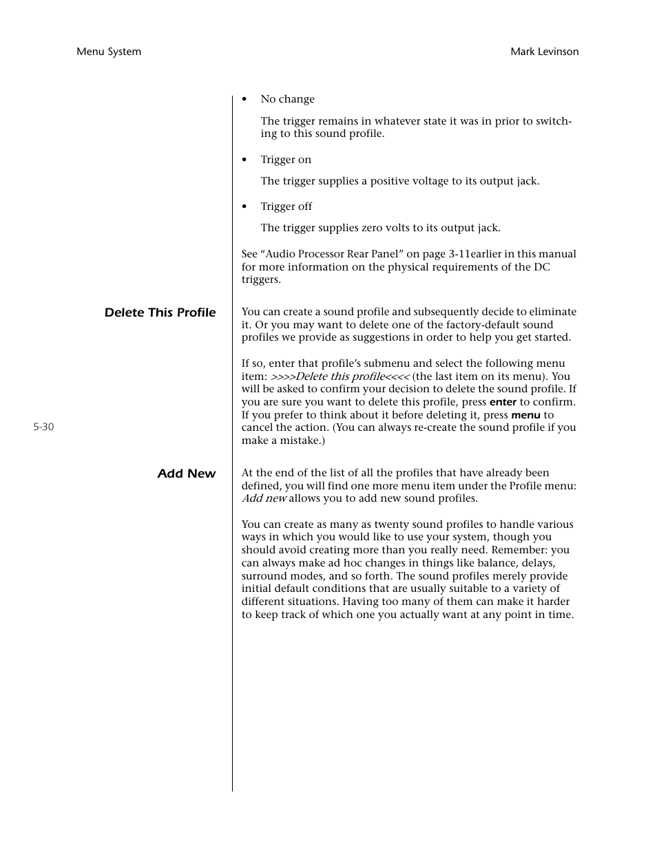 Delete this profile -30 add new -30 | Mark Levinson N40 User Manual | Page 96 / 156