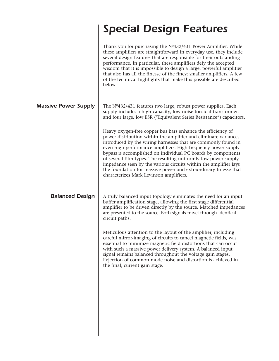 Special design features | Mark Levinson N432 N431 User Manual | Page 11 / 36