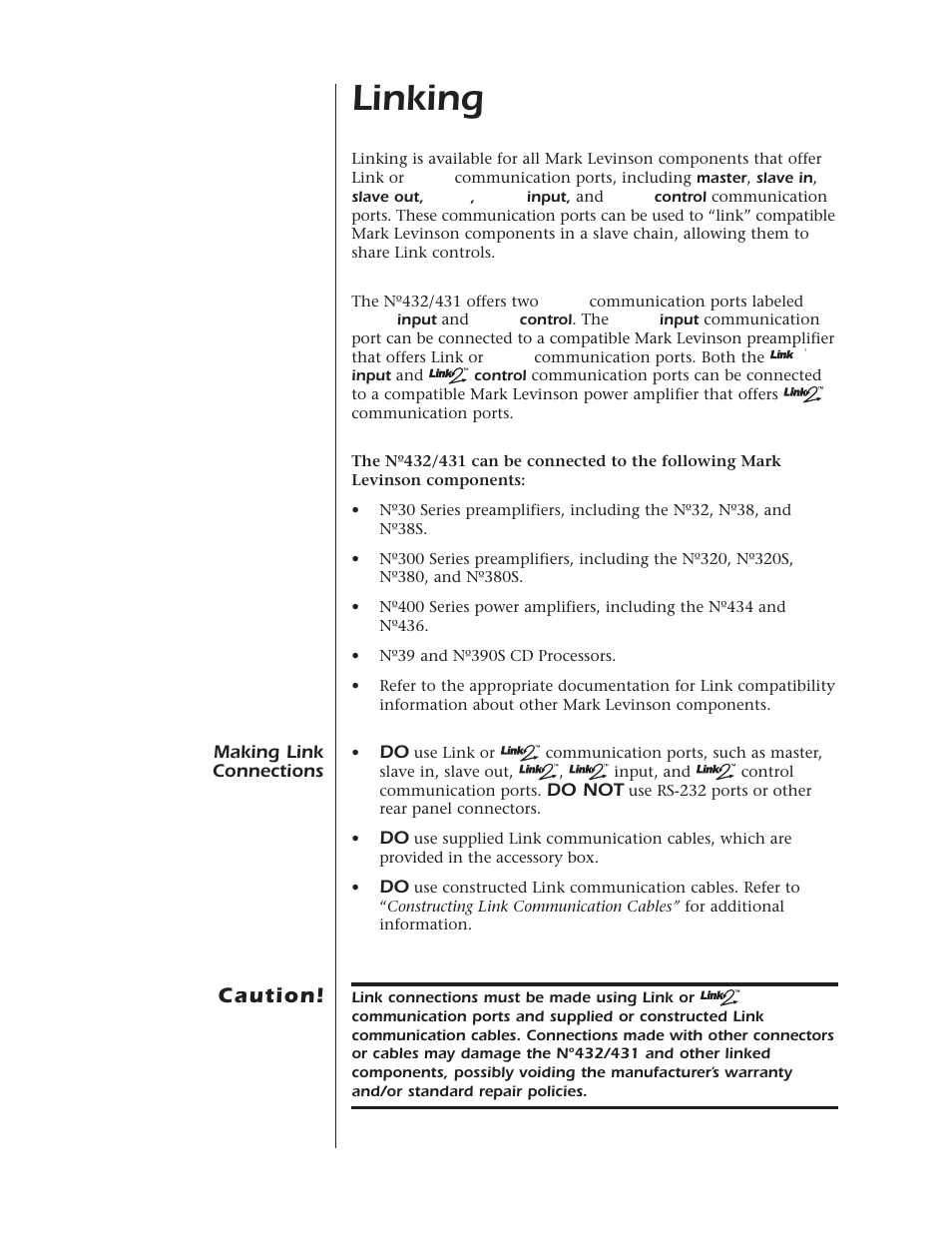 Linking, Caution | Mark Levinson N432 N431 User Manual | Page 20 / 36