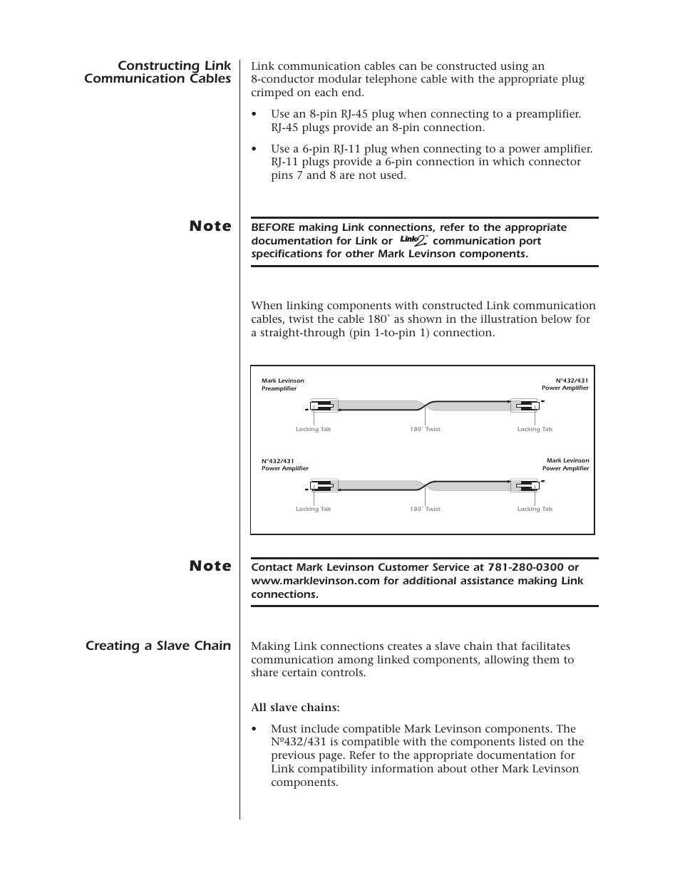 Constructing link, Communication cables, Creating a slave chain | Mark Levinson N432 N431 User Manual | Page 21 / 36