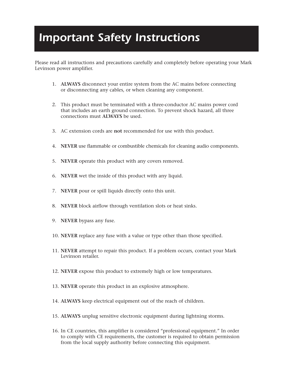 Important safety instructions | Mark Levinson N432 N431 User Manual | Page 3 / 36
