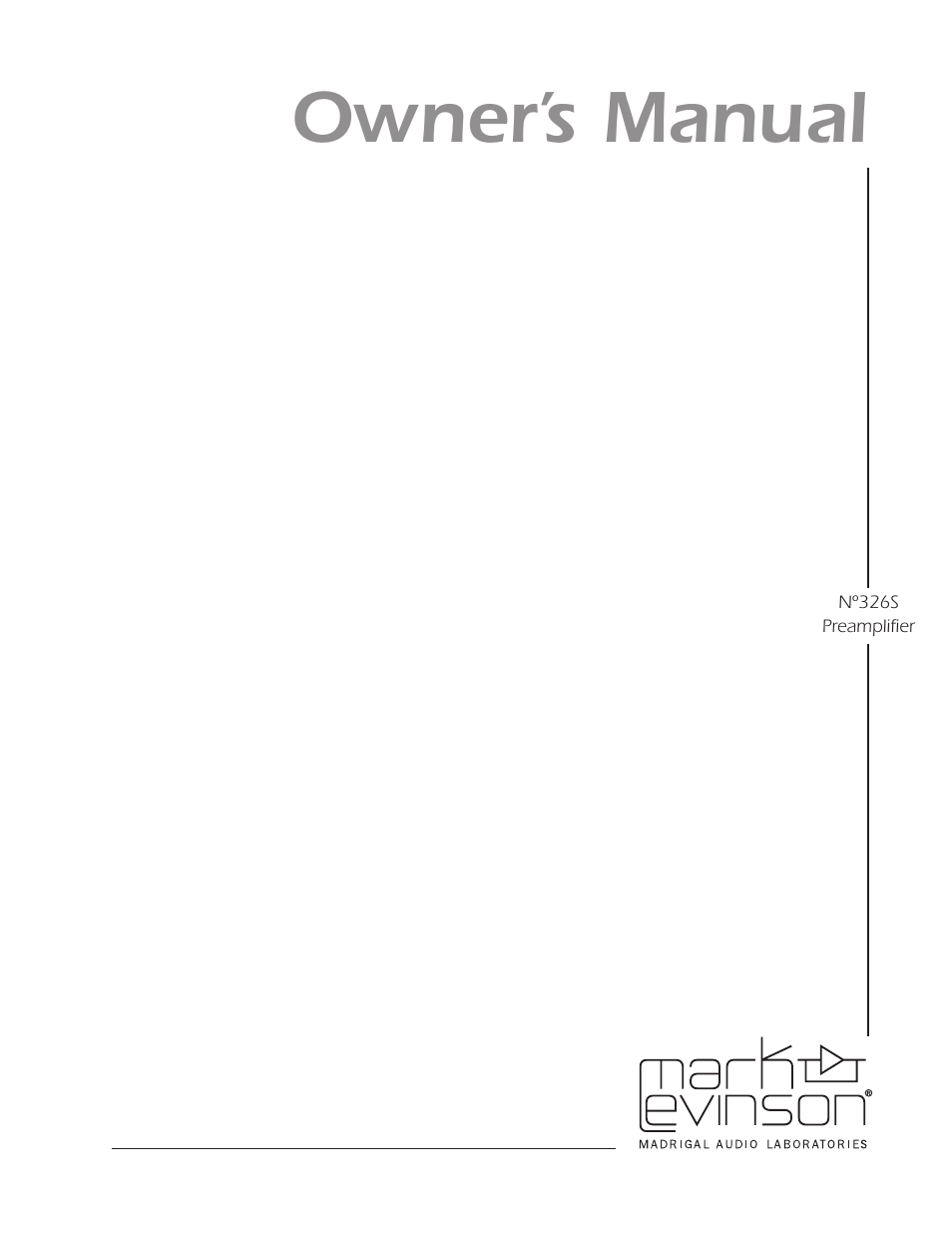 Mark Levinson N 326S User Manual | 80 pages