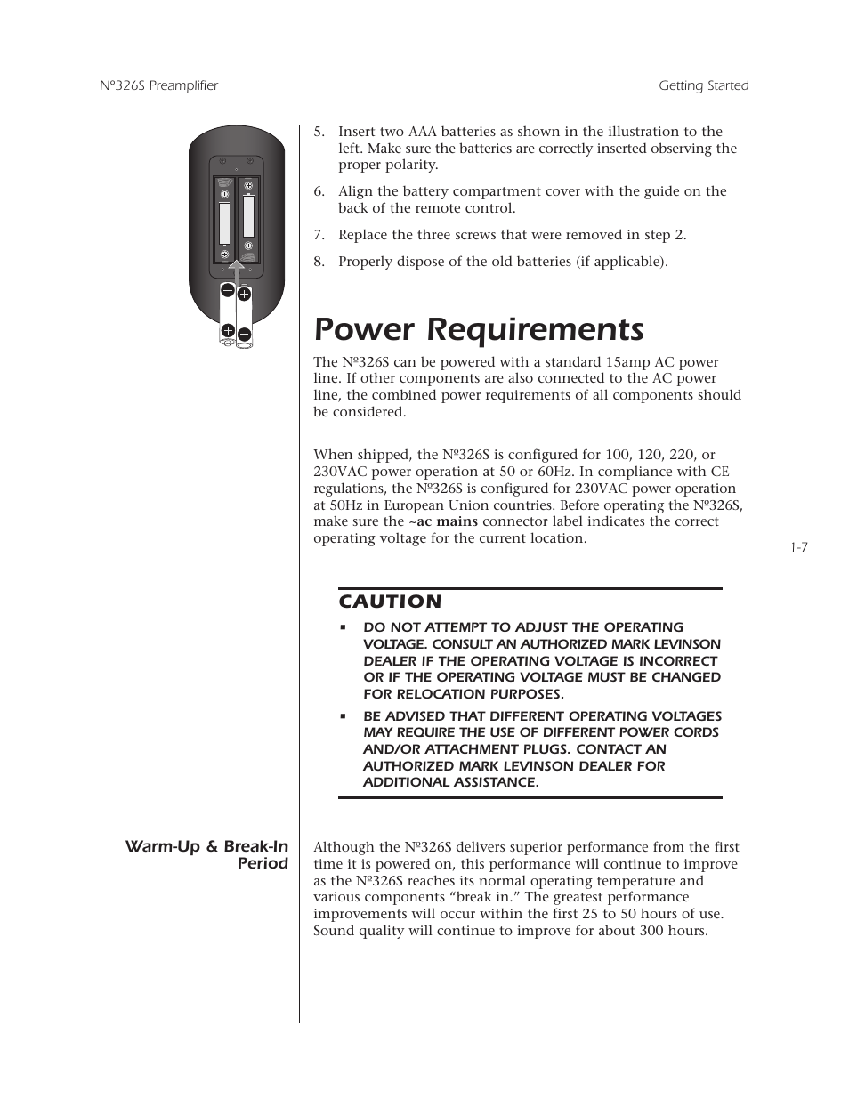 Power requirements, Caution | Mark Levinson N 326S User Manual | Page 15 / 80