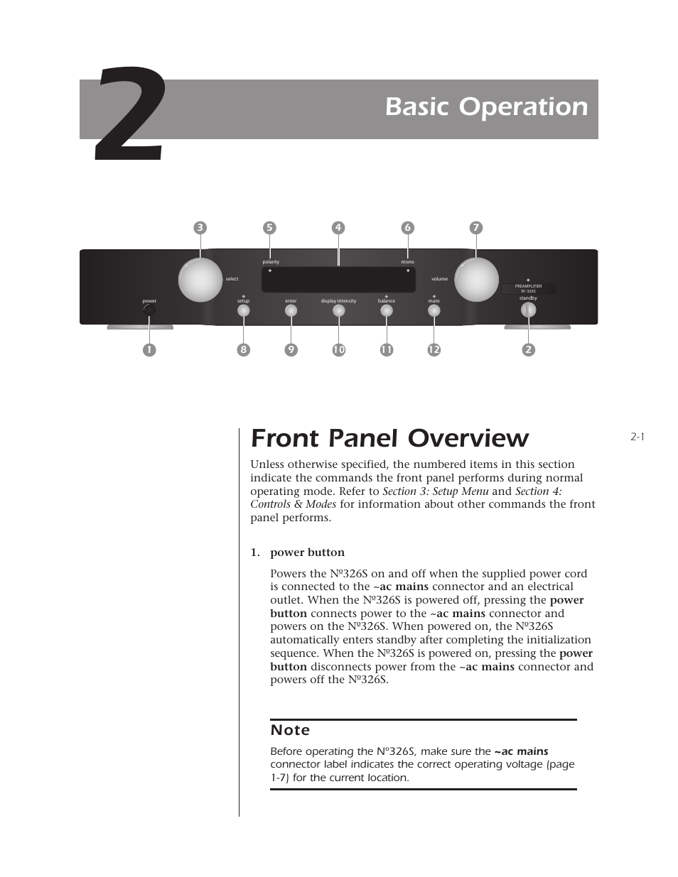 Front panel overview, Basic operation | Mark Levinson N 326S User Manual | Page 19 / 80