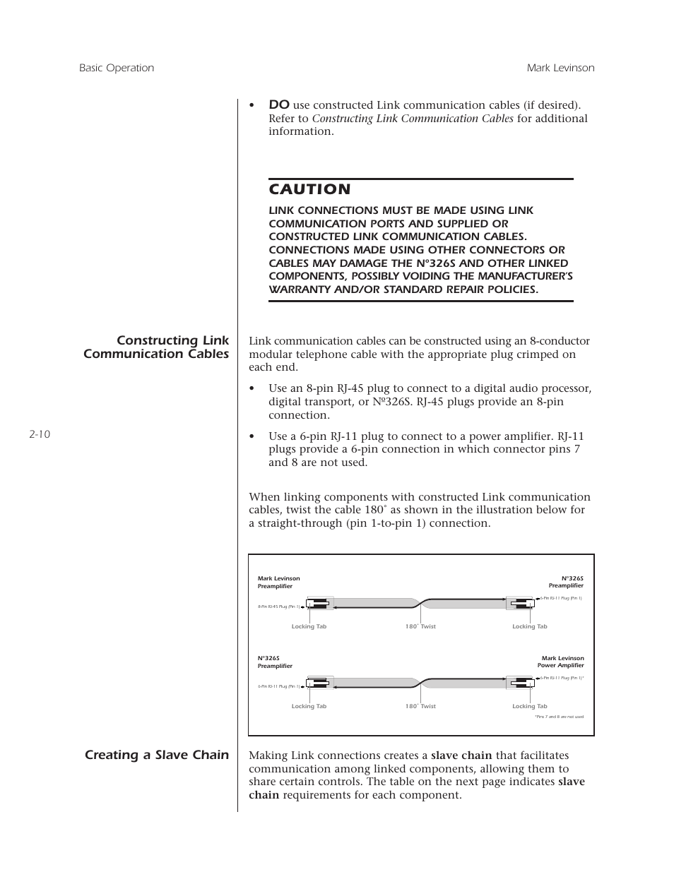 Caution, Constructing link, Communication cables | Creating a slave chain | Mark Levinson N 326S User Manual | Page 28 / 80