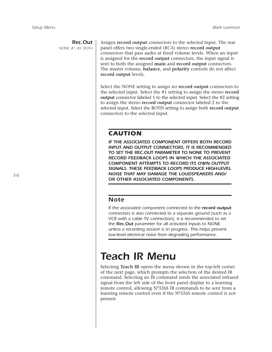 Teach ir menu, Caution | Mark Levinson N 326S User Manual | Page 46 / 80