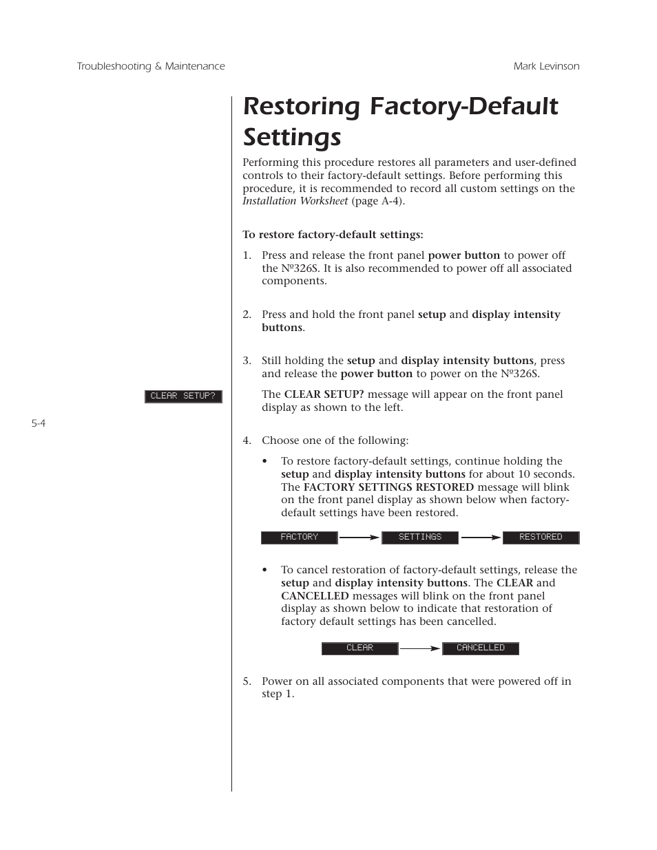 Restoring factory-default settings | Mark Levinson N 326S User Manual | Page 64 / 80