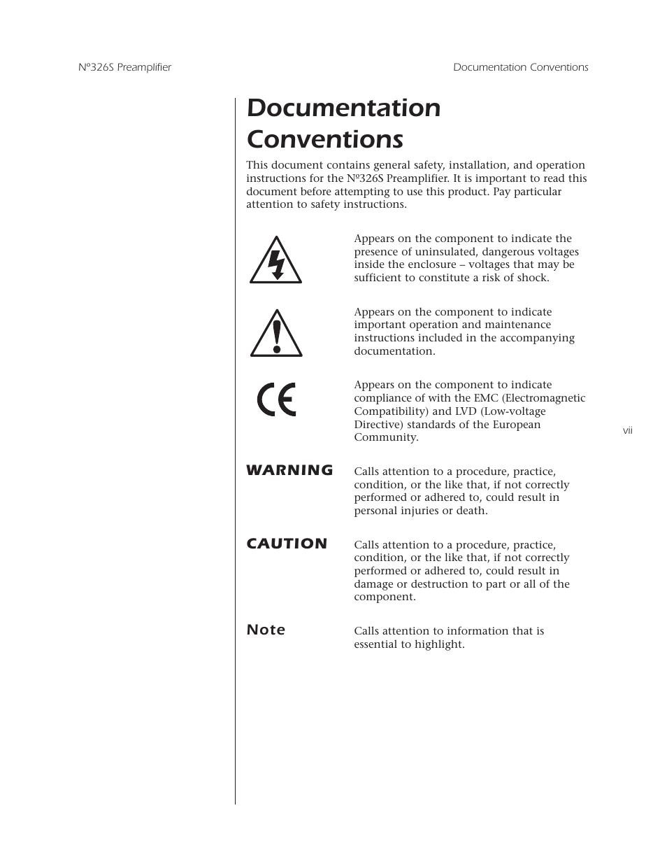 Documentation conventions | Mark Levinson N 326S User Manual | Page 7 / 80