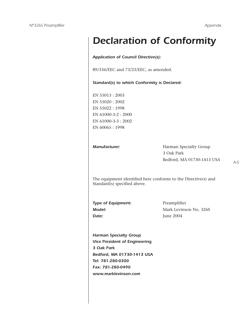 Declaration of conformity | Mark Levinson N 326S User Manual | Page 71 / 80