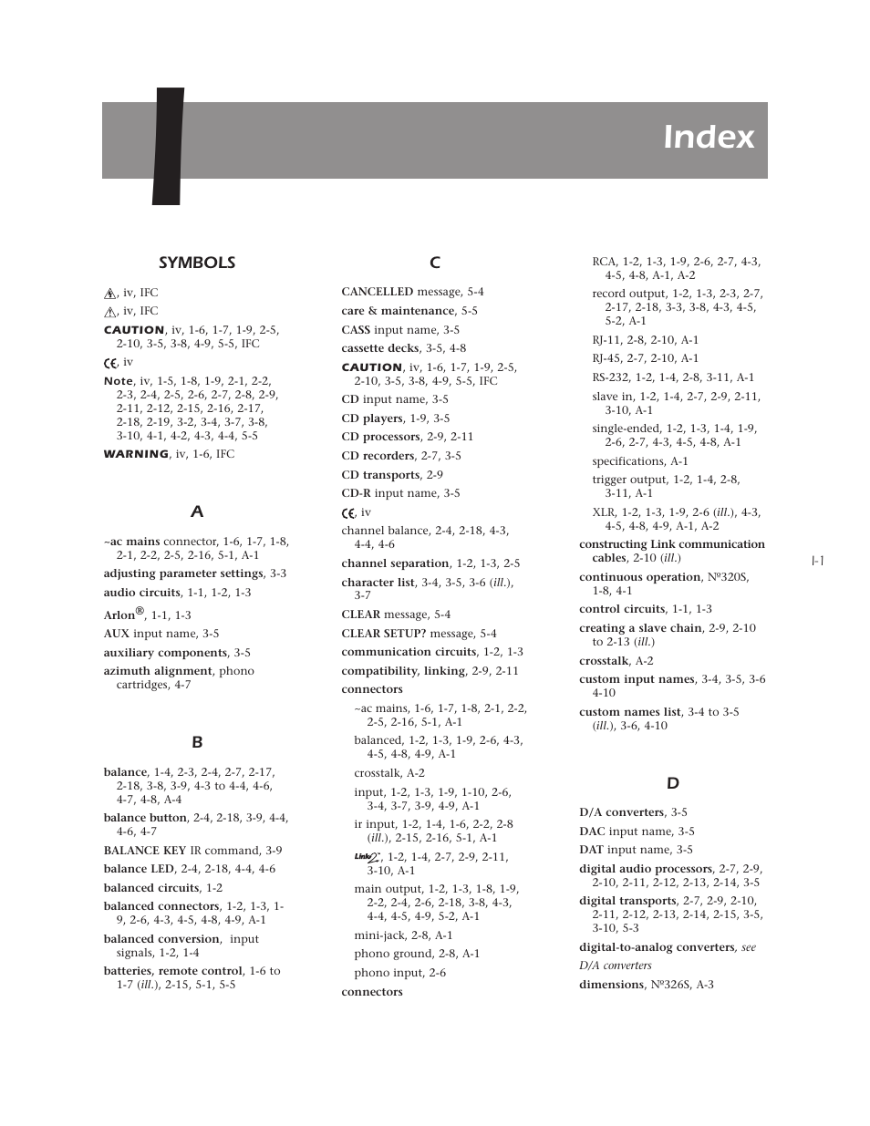 Index, Symbols | Mark Levinson N 326S User Manual | Page 73 / 80