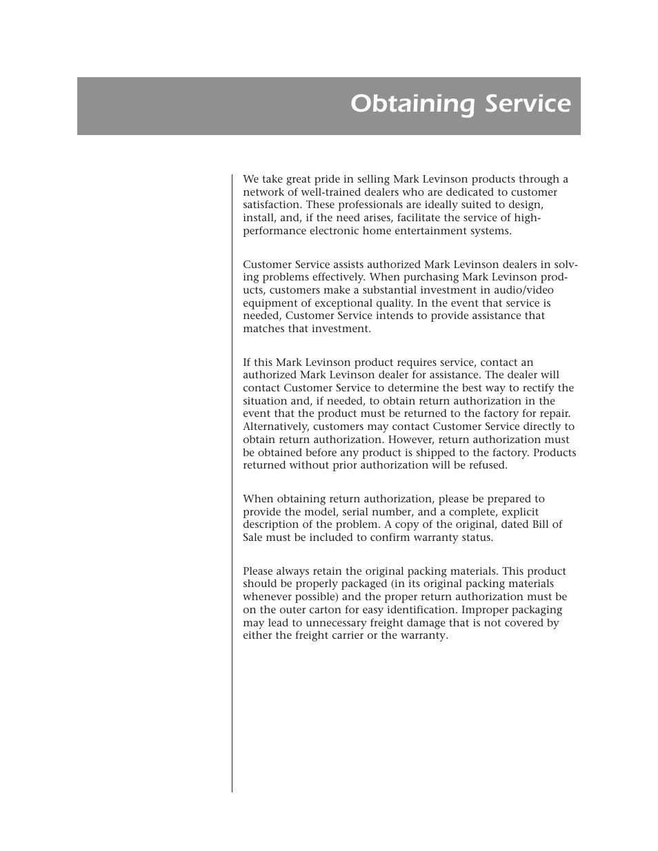 Obtaining service | Mark Levinson N 326S User Manual | Page 78 / 80