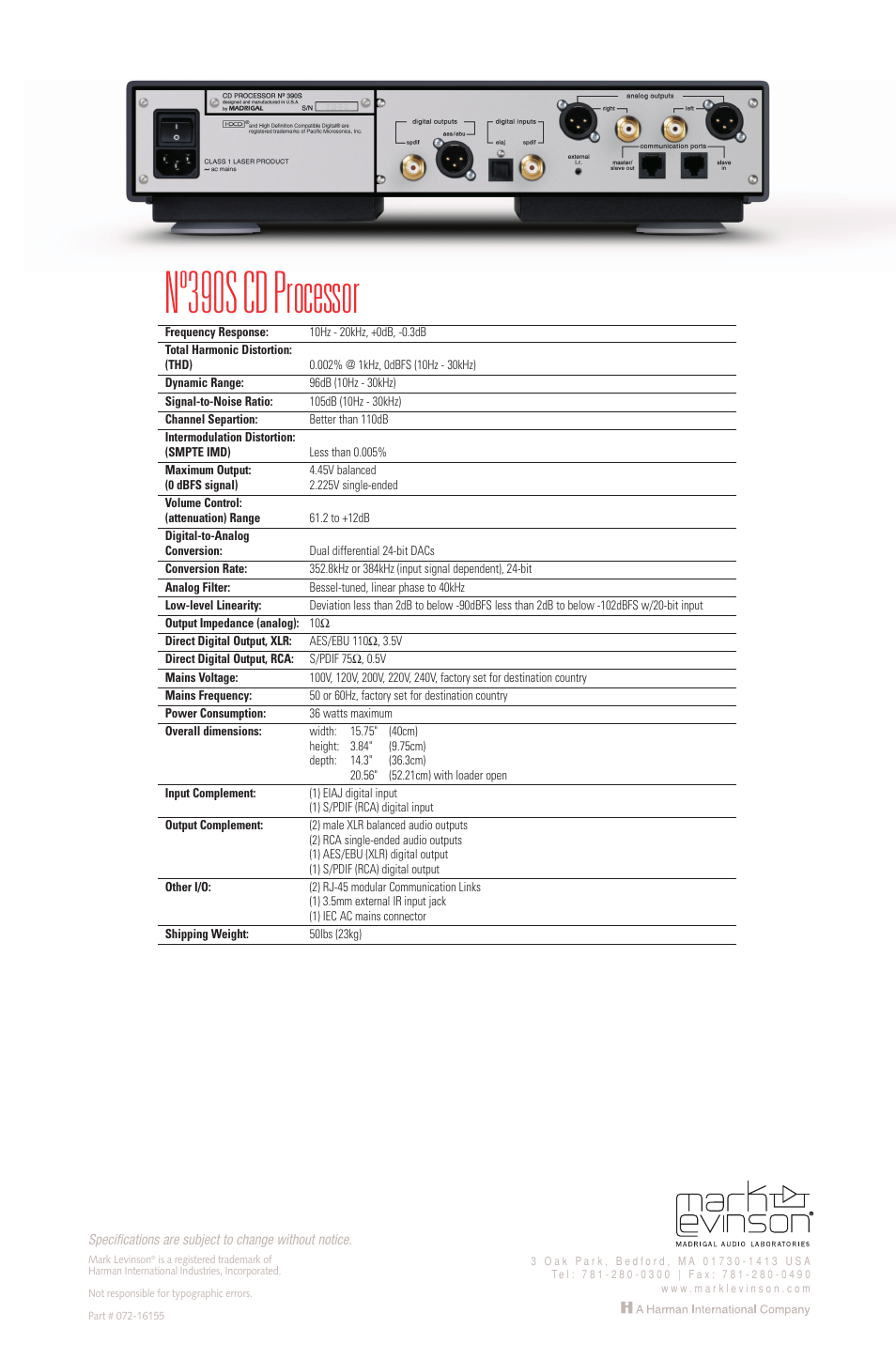 Nº390s cdprocessor | Mark Levinson CD Processor N390S User Manual | Page 4 / 4