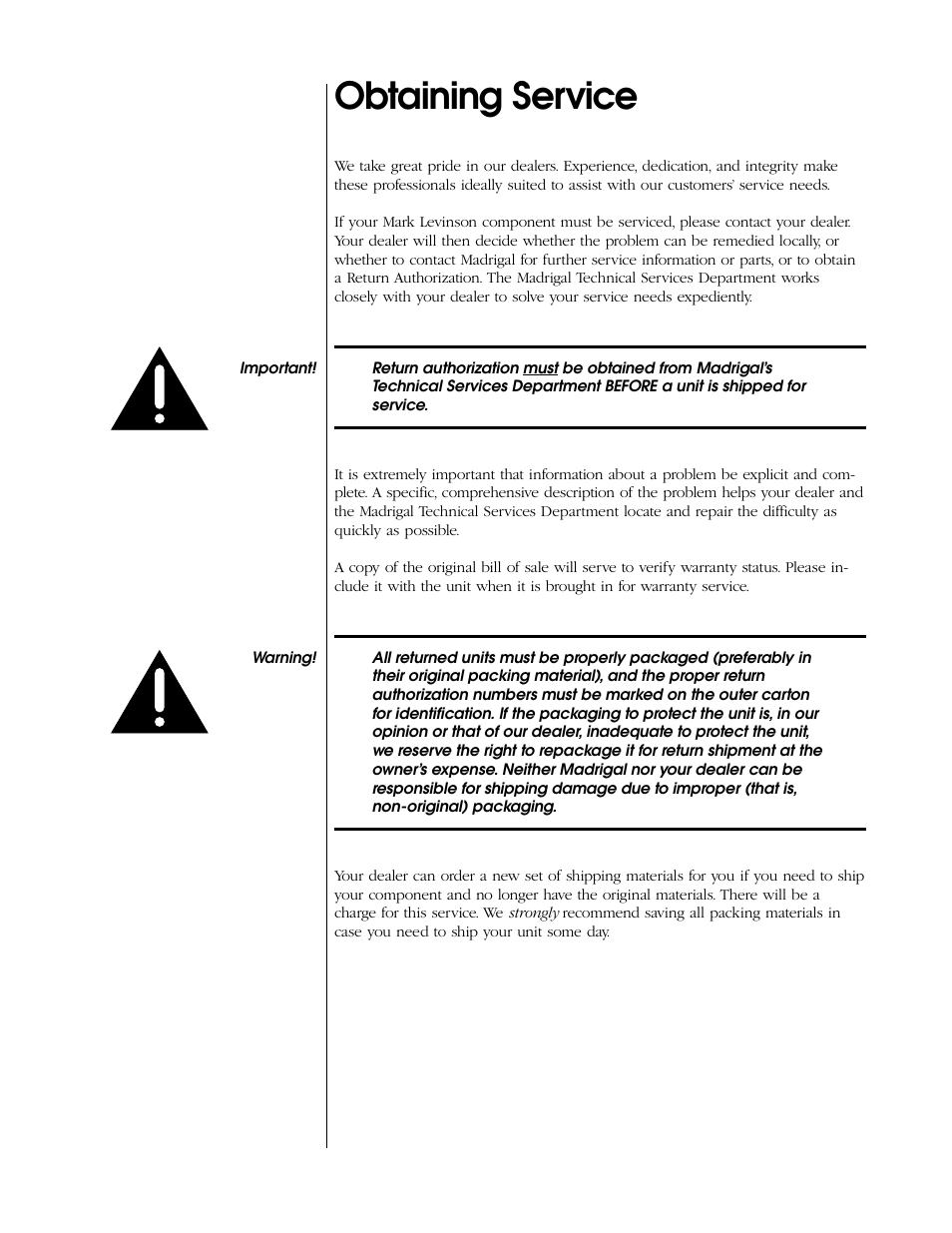 Obtaining service | Mark Levinson N 333 User Manual | Page 31 / 38