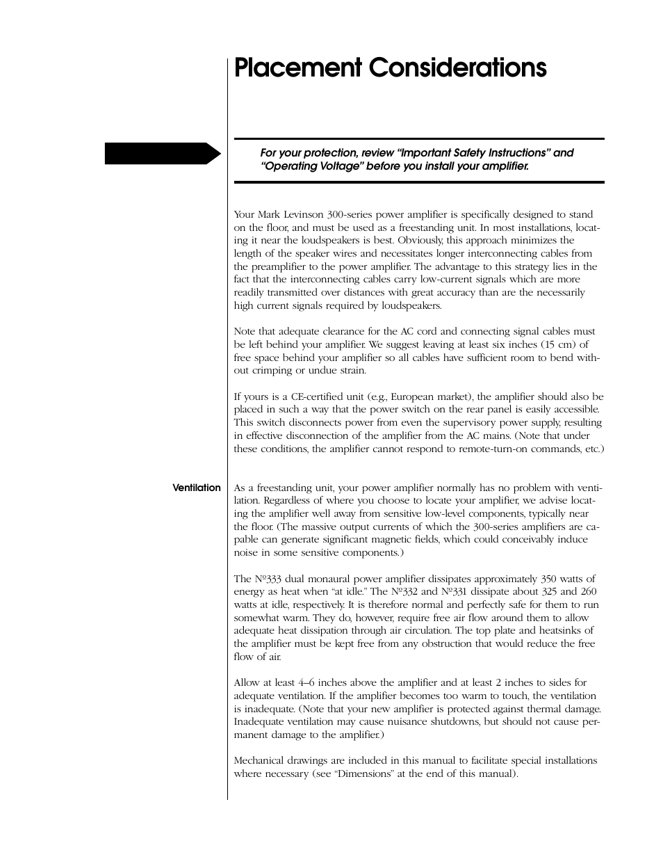 Placement considerations | Mark Levinson N 333 User Manual | Page 7 / 38