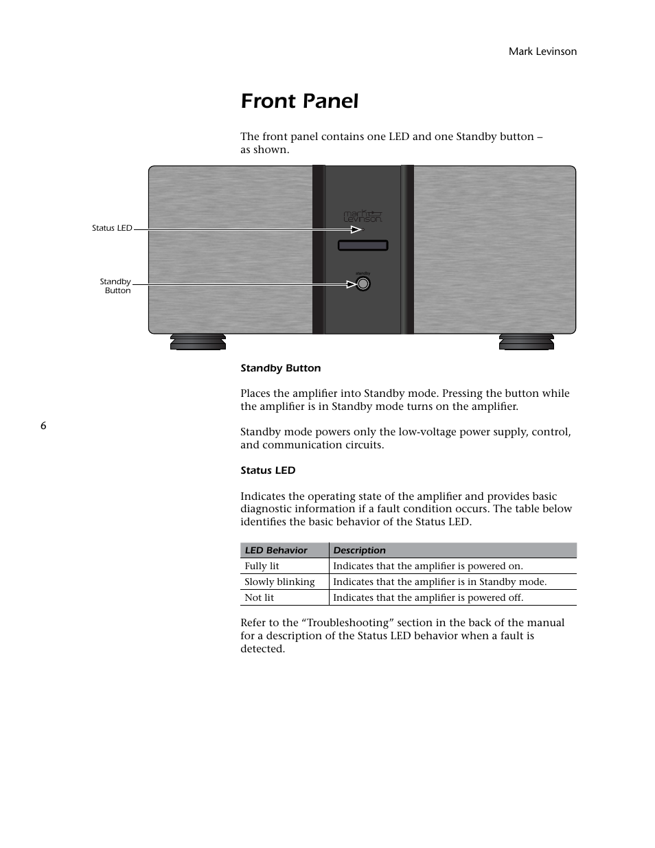 Front panel | Mark Levinson 500H User Manual | Page 10 / 32
