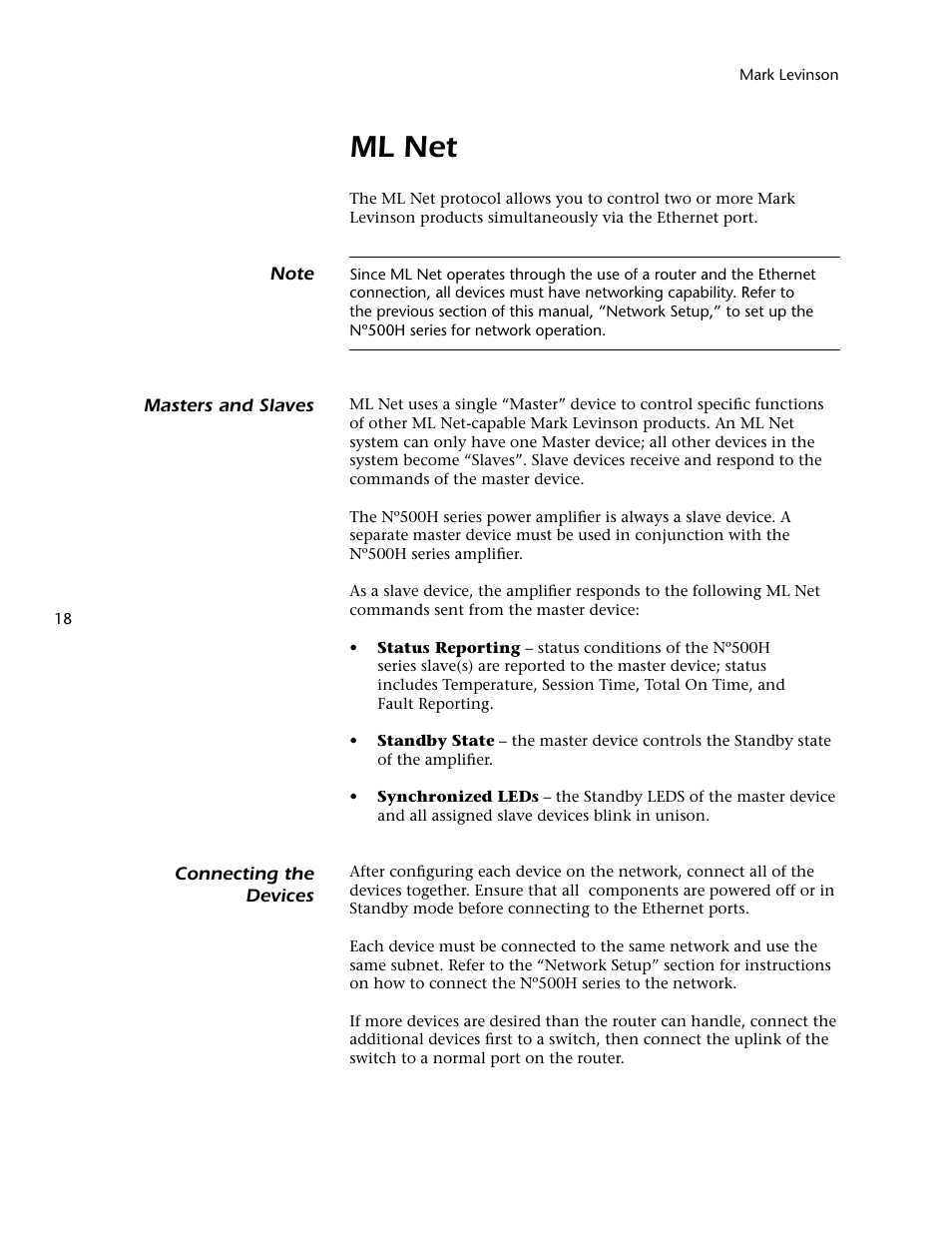 Ml net | Mark Levinson 500H User Manual | Page 22 / 32