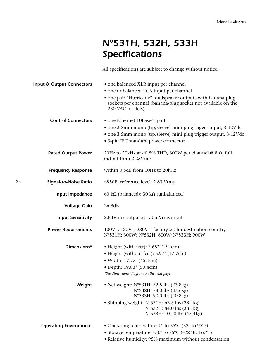 Mark Levinson 500H User Manual | Page 28 / 32