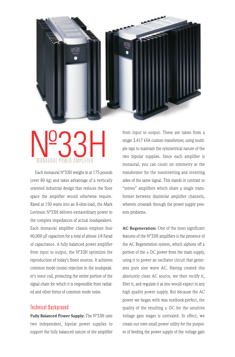 Nº33h, Monaural power amplifier, Technical background | Mark Levinson No. 33H User Manual | Page 4 / 8