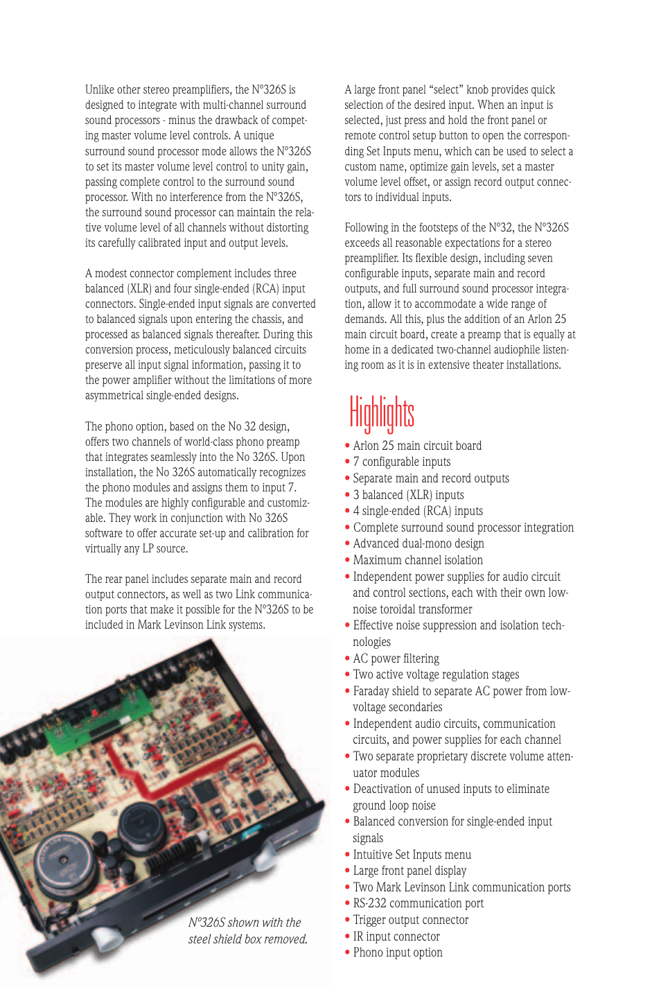 Highlights | Mark Levinson 326S User Manual | Page 3 / 4