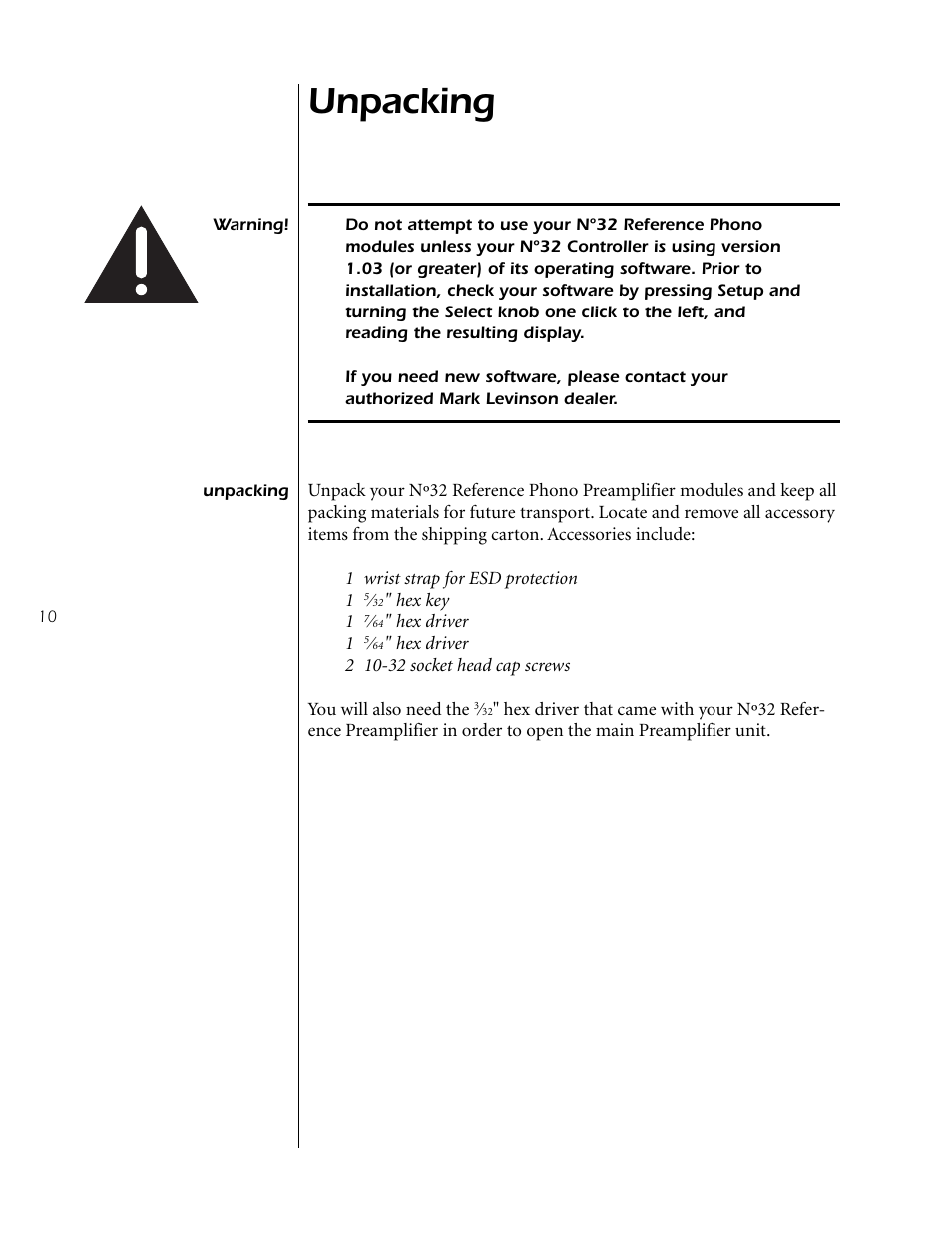 Unpacking | Mark Levinson Reference Preamplifier N32 User Manual | Page 10 / 34