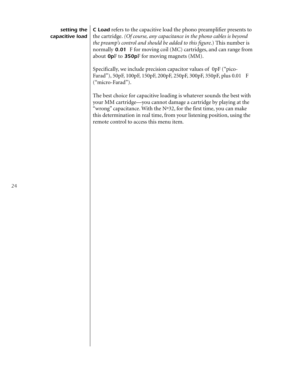 Setting the capacitive load | Mark Levinson Reference Preamplifier N32 User Manual | Page 24 / 34