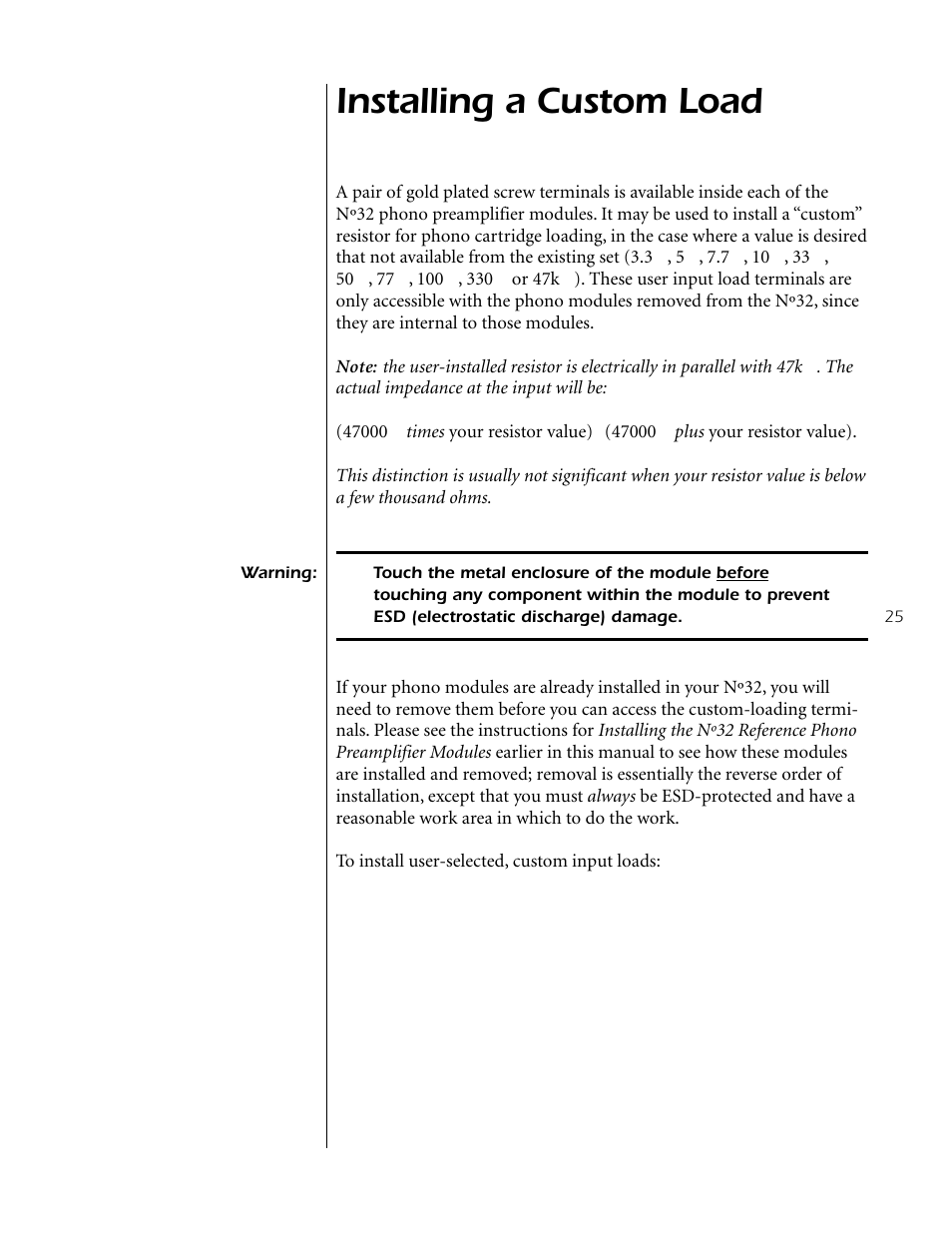 Installing a custom load | Mark Levinson Reference Preamplifier N32 User Manual | Page 25 / 34