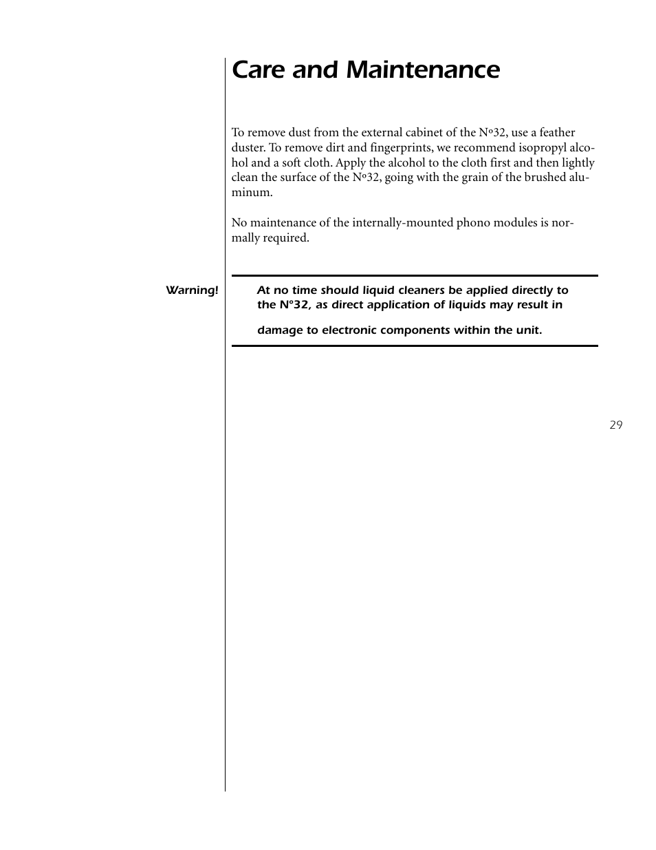 Care and maintenance | Mark Levinson Reference Preamplifier N32 User Manual | Page 29 / 34