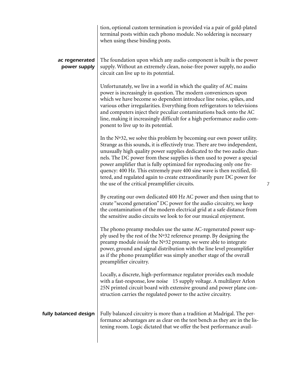 Ac regenerated power supply, Fully balanced design, Ac regenerated power supply fully balanced design | Mark Levinson Reference Preamplifier N32 User Manual | Page 7 / 34