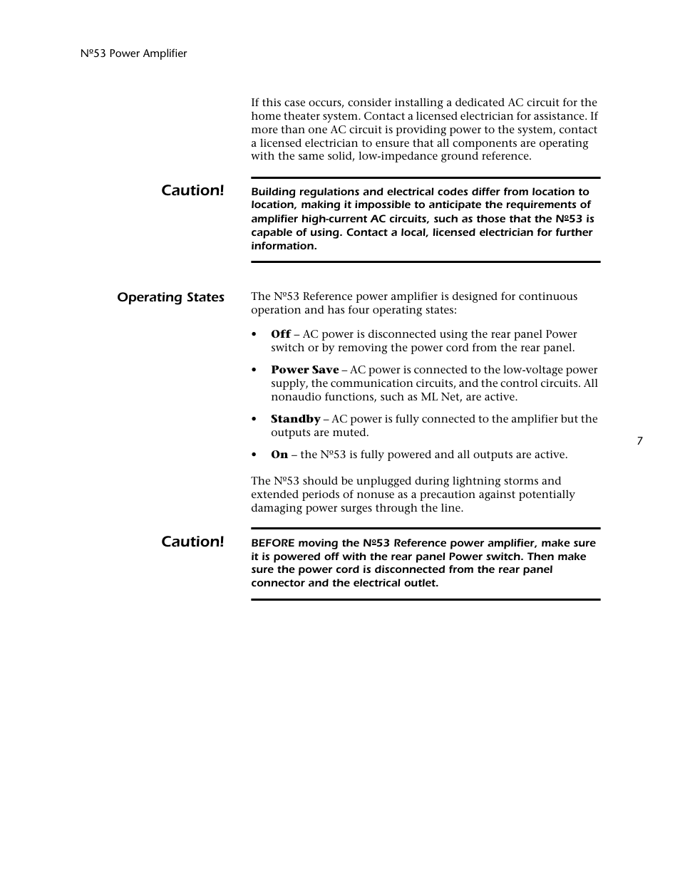 Caution | Mark Levinson 53 User Manual | Page 11 / 38