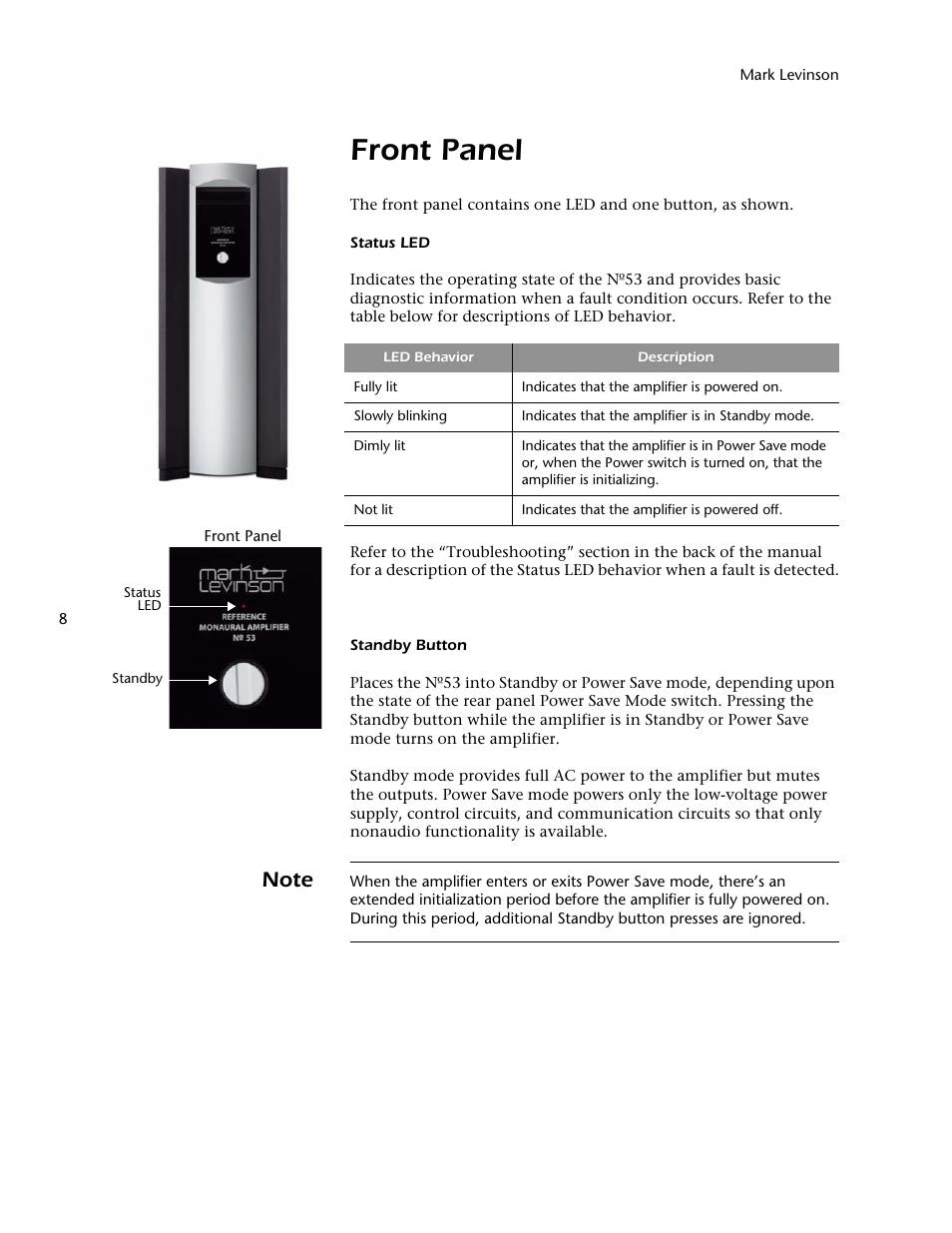 Front panel | Mark Levinson 53 User Manual | Page 12 / 38