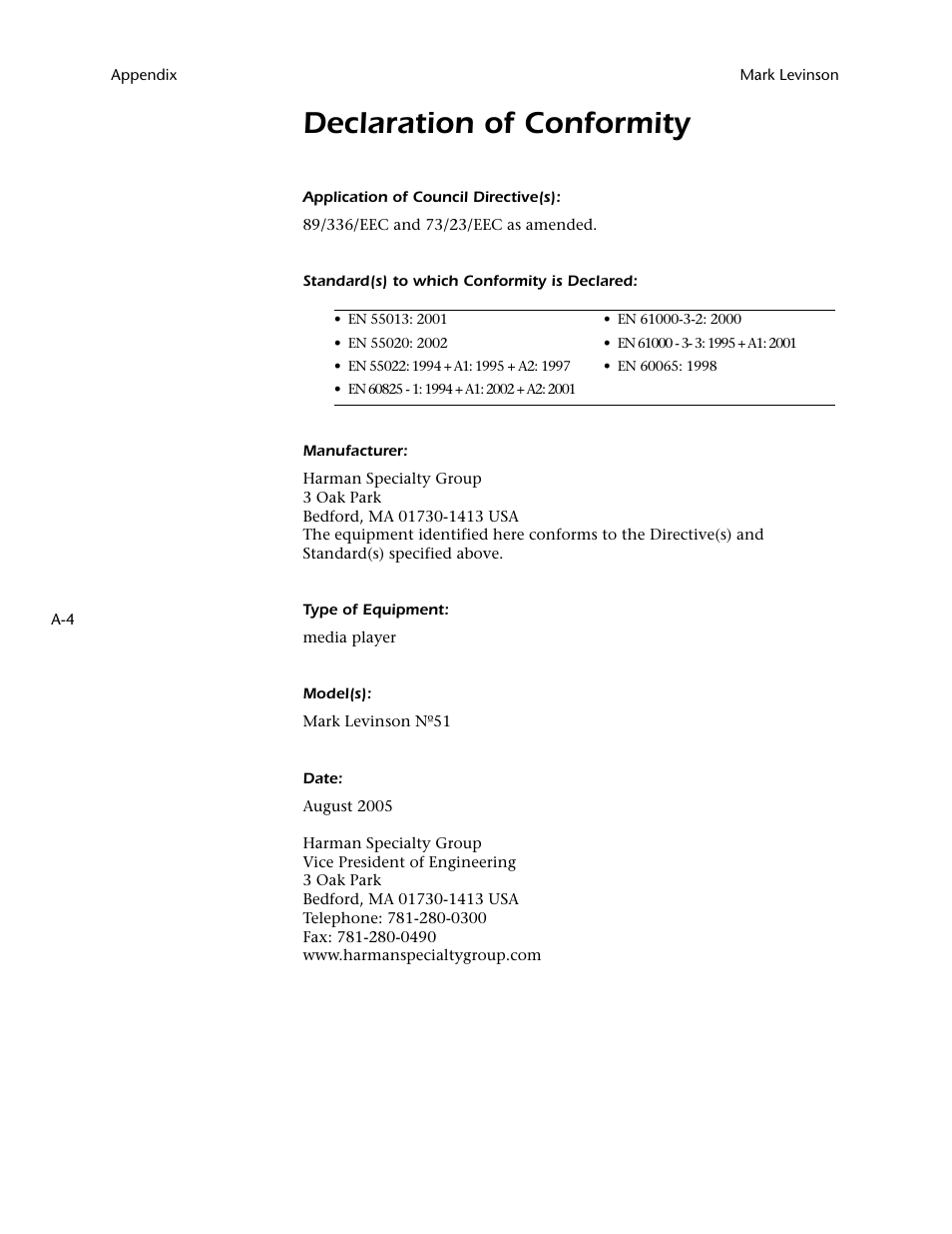 Declaration of conformity | Mark Levinson N 51 User Manual | Page 100 / 112