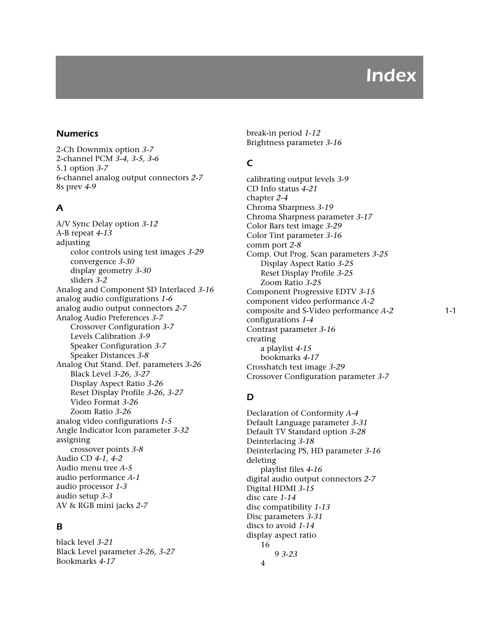 Index | Mark Levinson N 51 User Manual | Page 107 / 112