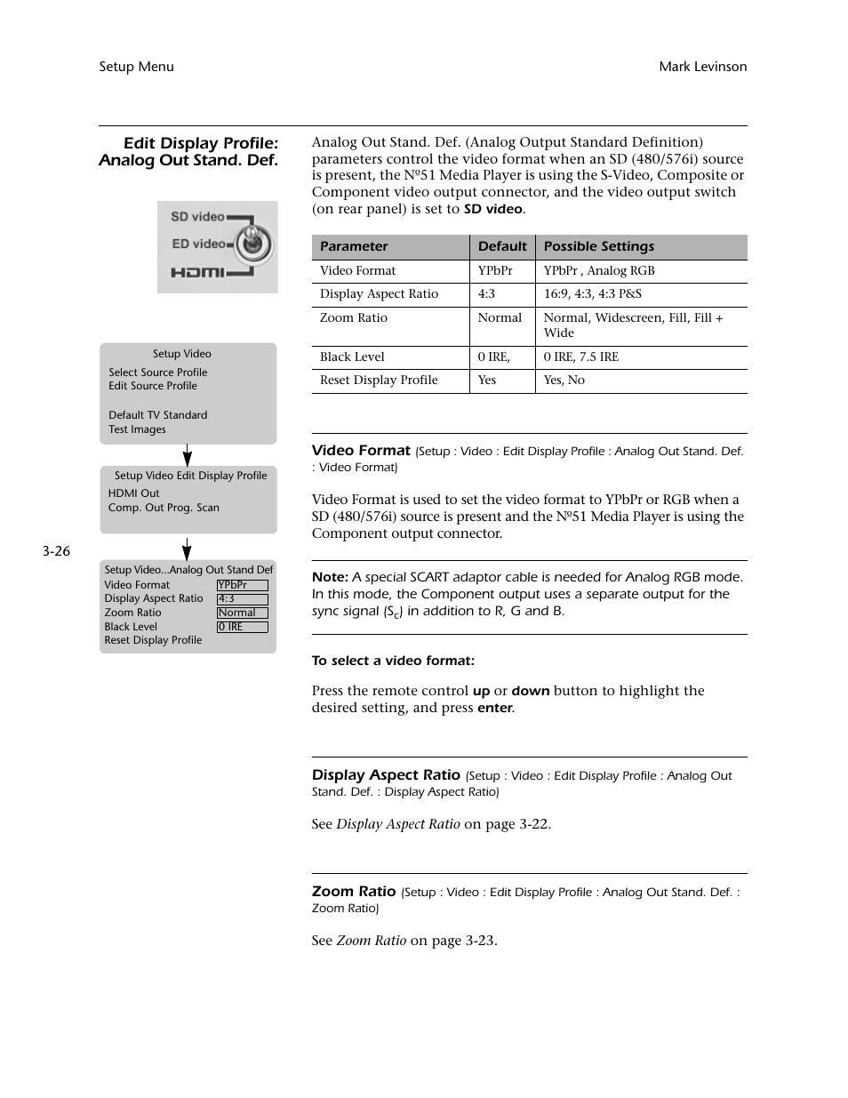 Edit display profile: analog out stand. def -26, Edit display profile: analog out stand. def | Mark Levinson N 51 User Manual | Page 62 / 112