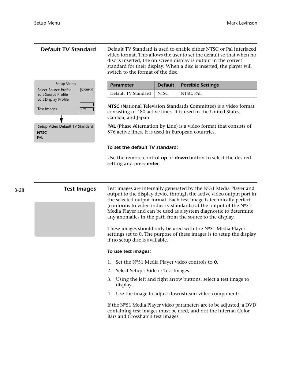Default tv standard -28 test images -28, Default tv standard, Test images | Mark Levinson N 51 User Manual | Page 64 / 112
