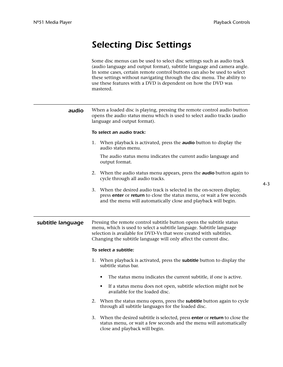 Selecting disc settings, Selecting disc settings -3, Audio -3 subtitle language -3 | Mark Levinson N 51 User Manual | Page 73 / 112