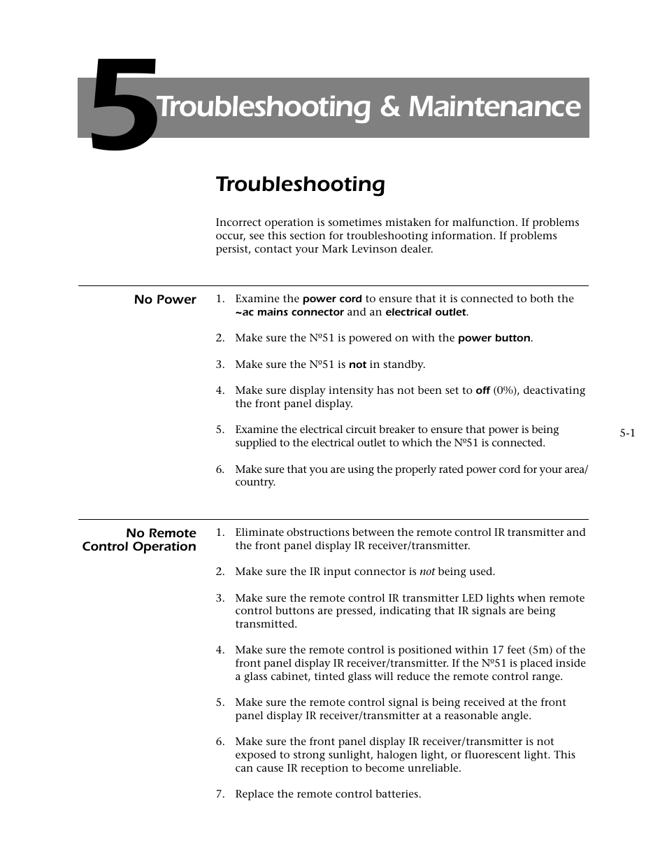 Troubleshooting & maintenance, Troubleshooting | Mark Levinson N 51 User Manual | Page 93 / 112