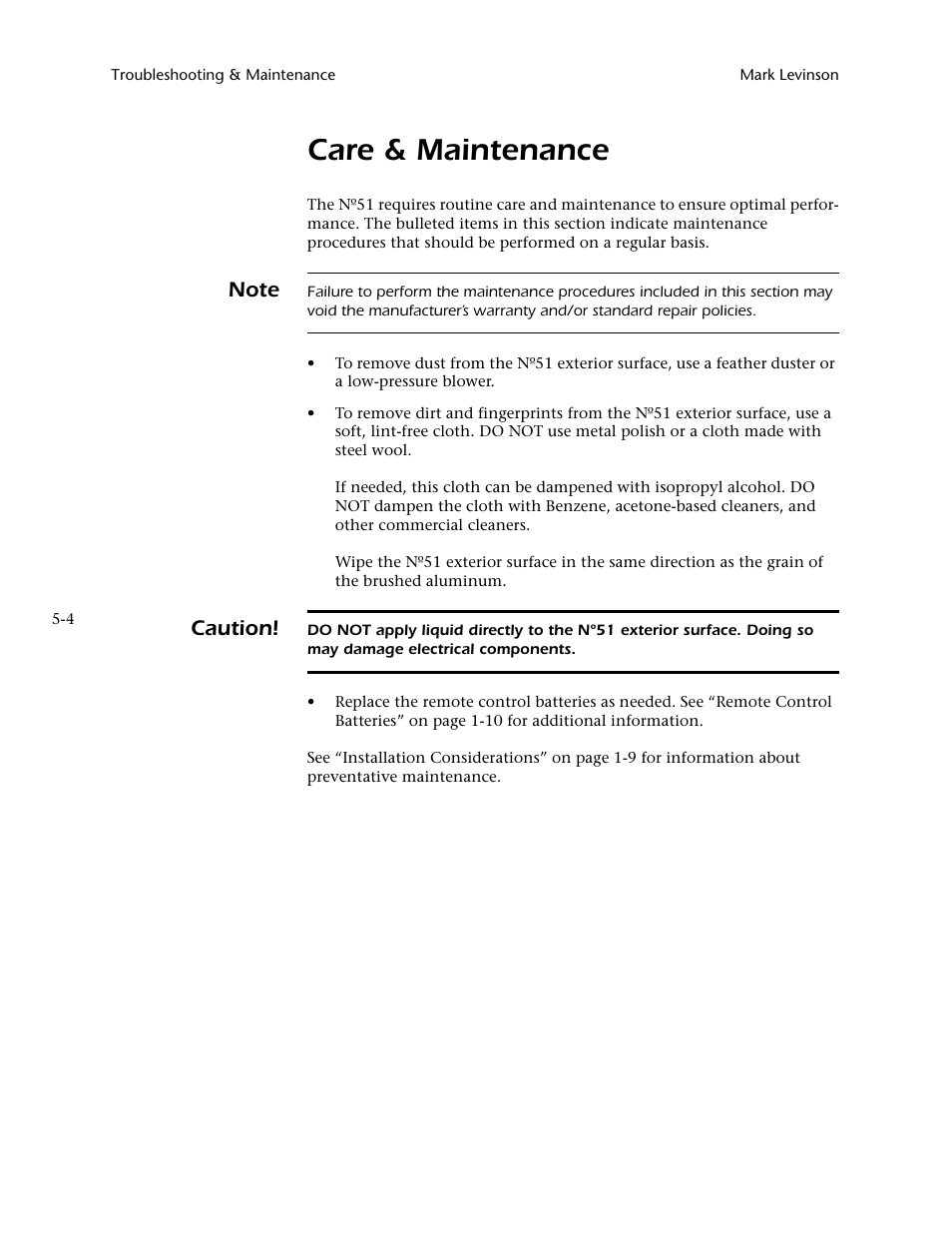 Care & maintenance, Caution | Mark Levinson N 51 User Manual | Page 96 / 112