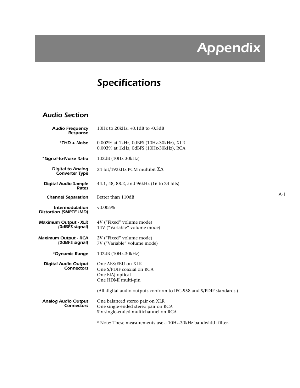 Appendix, Specifications | Mark Levinson N 51 User Manual | Page 97 / 112