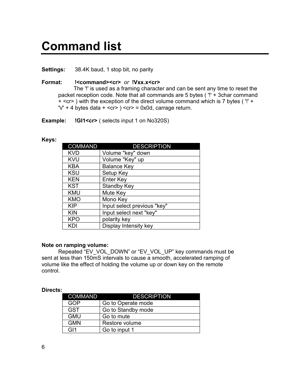 Command list | Mark Levinson RS-232 User Manual | Page 6 / 8