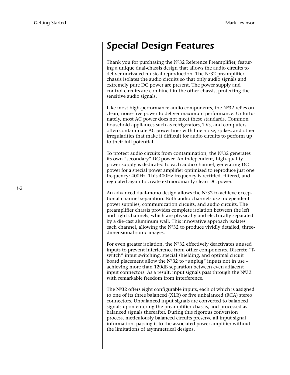 Special design features | Mark Levinson N32 User Manual | Page 10 / 80