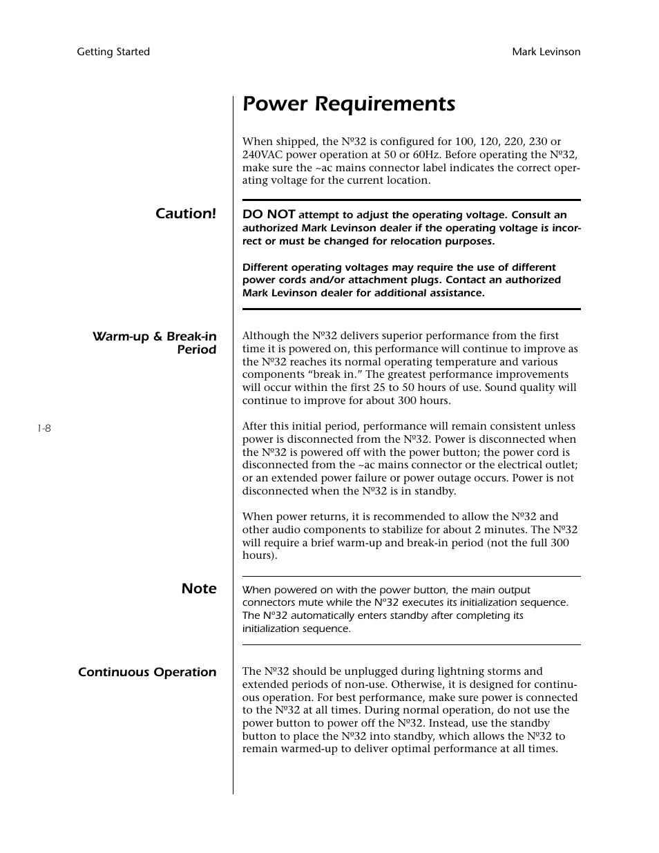 Power requirements, Caution | Mark Levinson N32 User Manual | Page 16 / 80